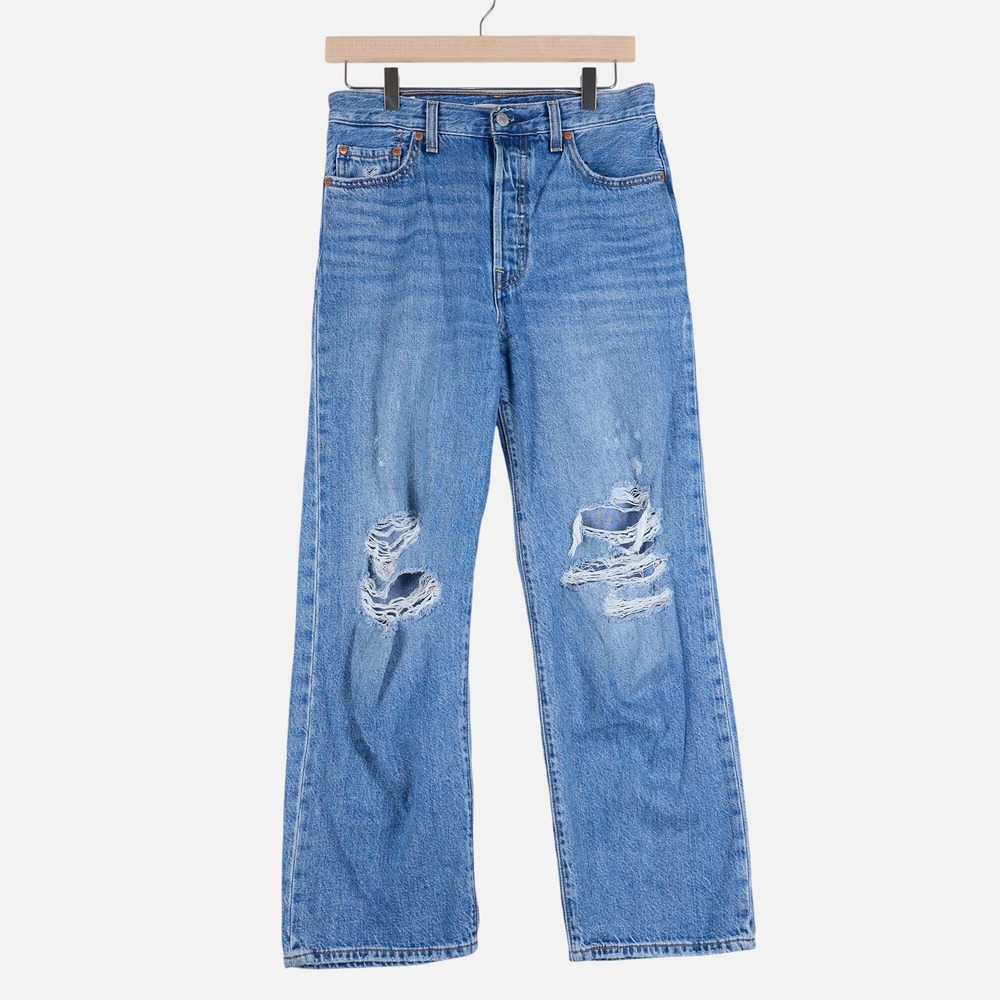 Levis Ribcage Straight Ankle Jeans 27 Light Wash Distressed High Rise 72693-0131